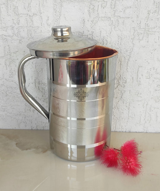 Luxury Fusion Steel-Copper Jug & Tumbler Set – Handmade 7-Piece Wellness Gift for Modern Ayurvedic Living