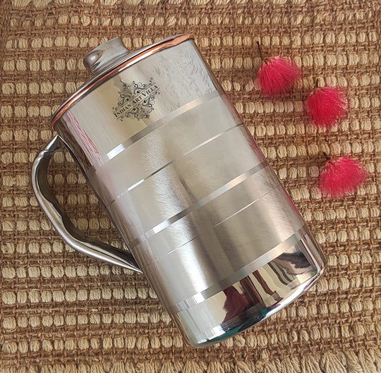Luxury Fusion Steel-Copper Jug & Tumbler Set – Handmade 7-Piece Wellness Gift for Modern Ayurvedic Living