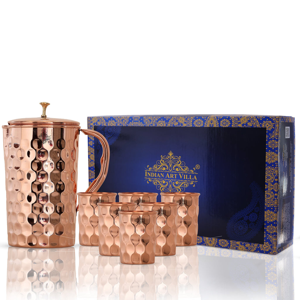 Indian Art Villa Copper Diamond Jug & Glass with Box