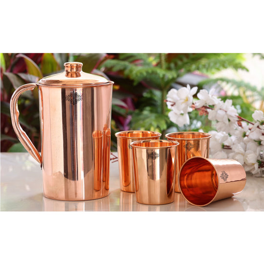 Pure Copper Plain Design Jug & Glass Gift Set with Box
