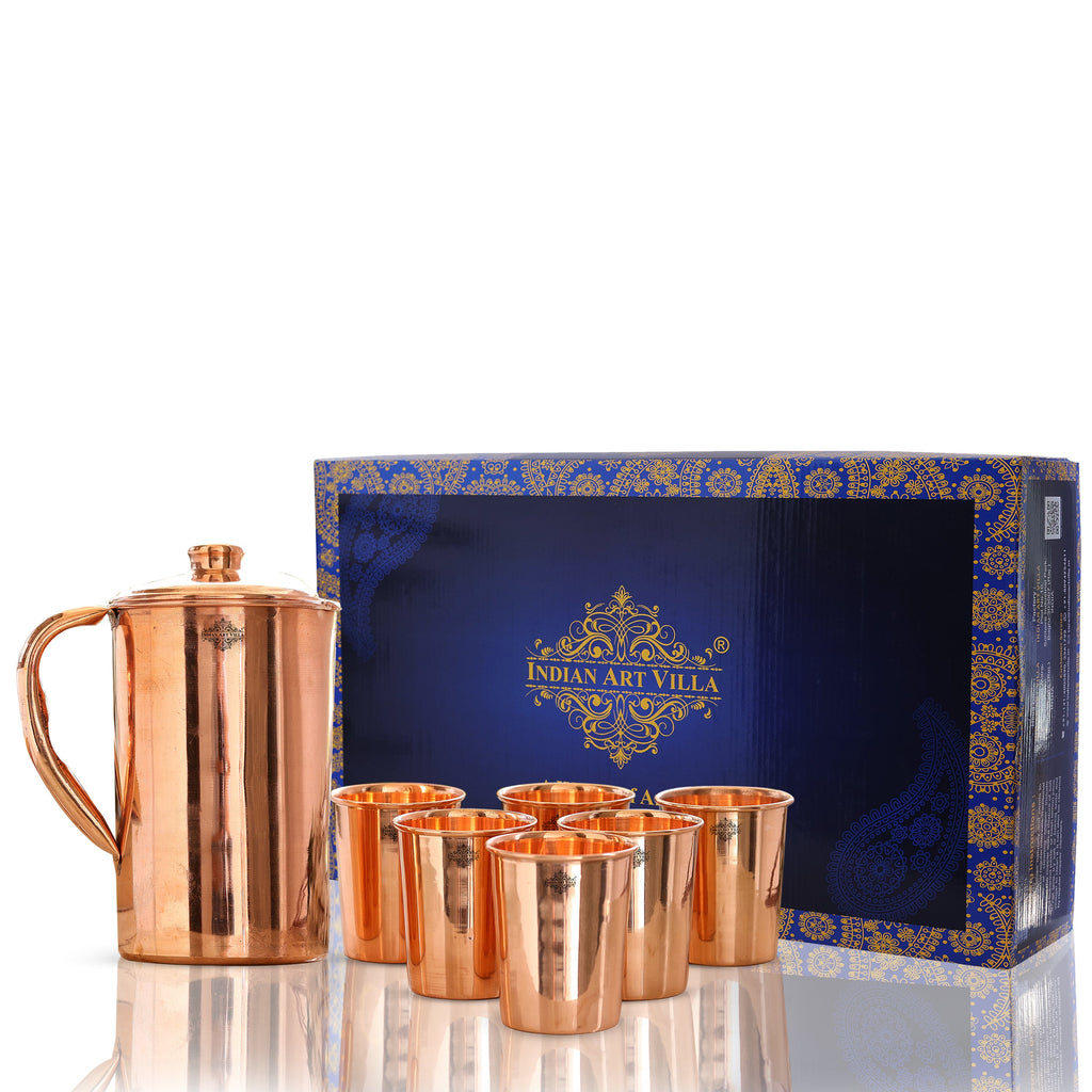 Indian Art Villa Copper Plain Jug & Glass with Box