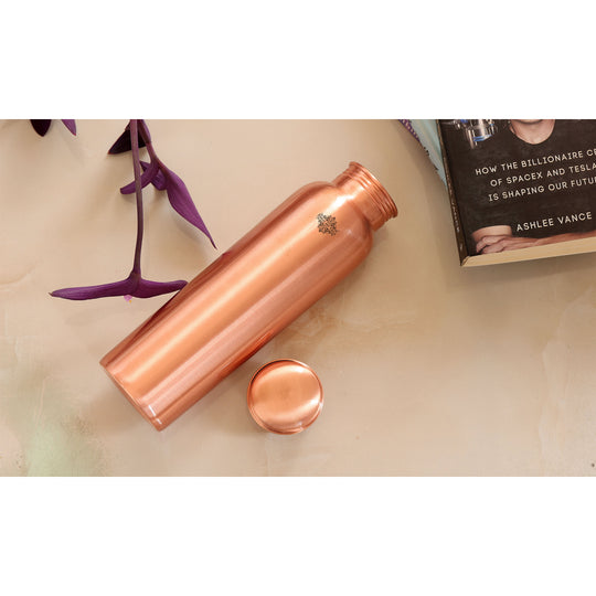 Pure Copper Matt Finish Lacquer Coated Water Bottle & 2 Glass