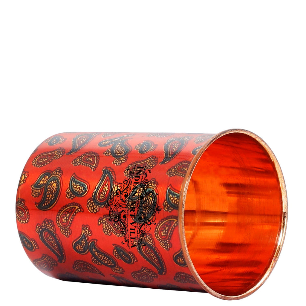 INDIAN ART VILLA Copper Jug with 2 Glass Gift Box Set, Designer Printed Pitcher, Red