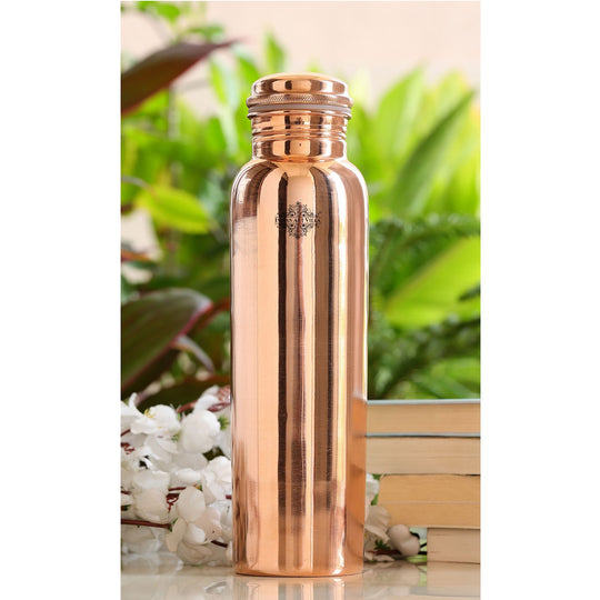 Premium handcrafted copper drinkware gift set, featuring a bottle and tumblers with a sleek shine finish design.