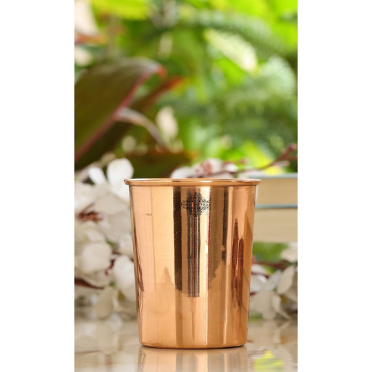 Premium handcrafted copper drinkware gift set, featuring a bottle and tumblers with a sleek shine finish design.
