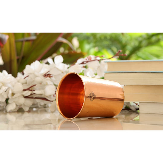 Premium handcrafted copper drinkware gift set, featuring a bottle and tumblers with a sleek shine finish design.