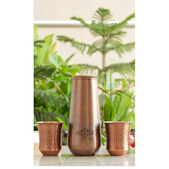 Pure Copper Drinkware Gift Set of Copper Bedroom Bottle & Copper Glass