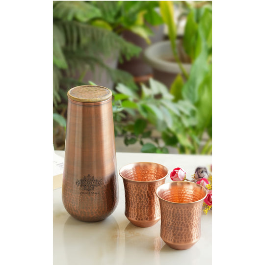 Pure Copper Drinkware Gift Set of Copper Bedroom Bottle & Copper Glass