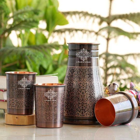 Antique dark finished copper water bottle by Indian Art Villa for bedside use and Ayurvedic drinking water