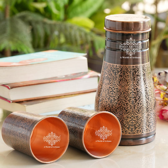 Premium antique copper water bottle with dark finish, tamra bottle for bedroom and daily use