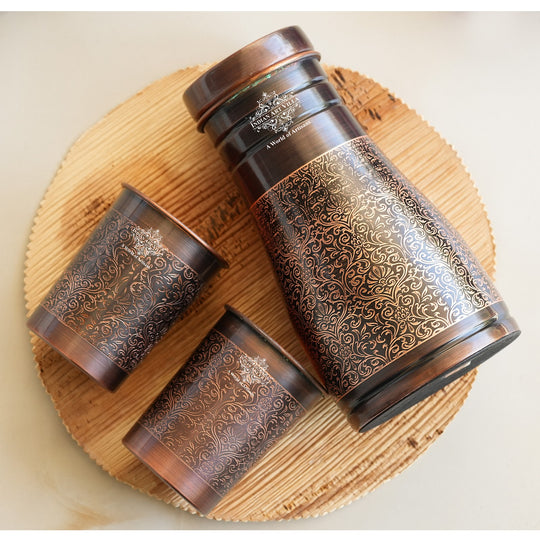 Copper Bedroom Antique Dark Finished Bottle with 2 Copper Glass