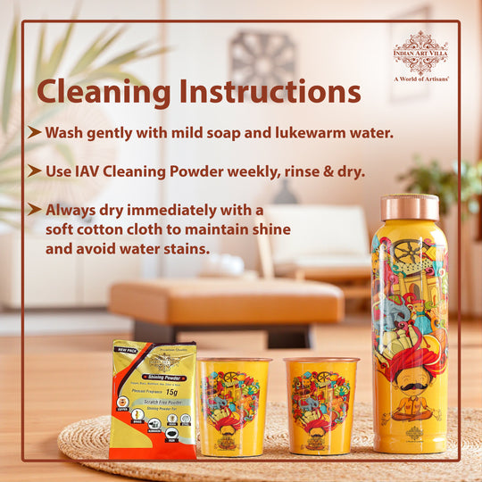 Rajasthani Meena Print Copper Bottle & Glass Set