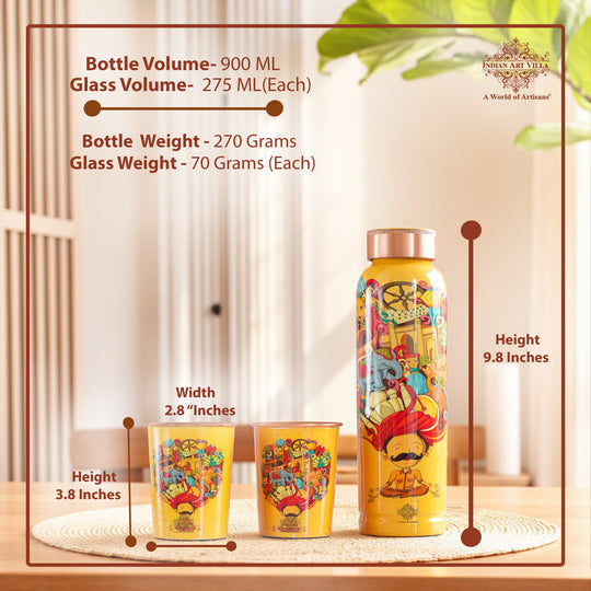 Rajasthani Meena Print Copper Bottle & Glass Set