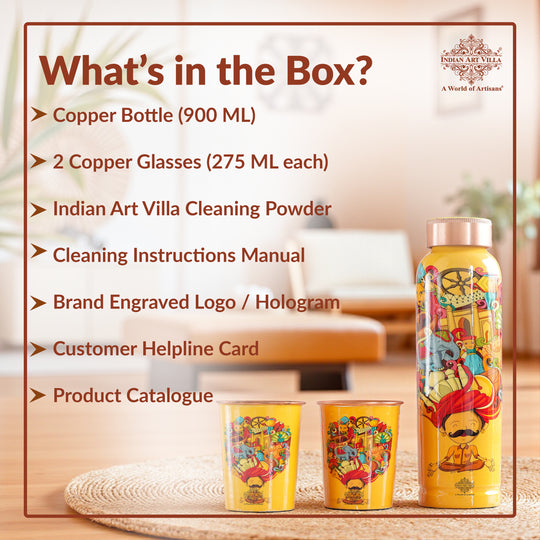 Rajasthani Meena Print Copper Bottle & Glass Set