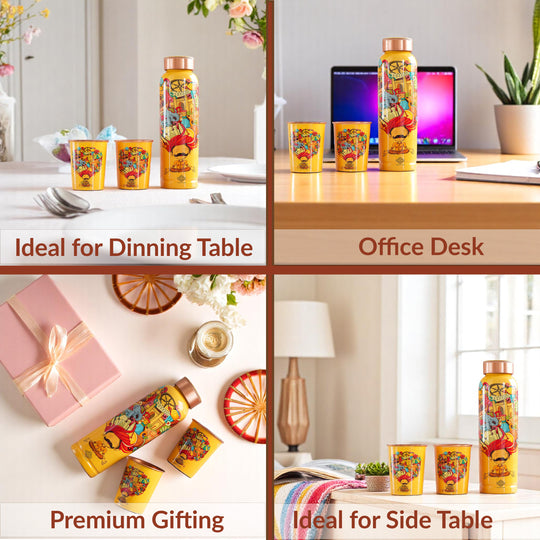 Rajasthani Meena Print Copper Bottle & Glass Set