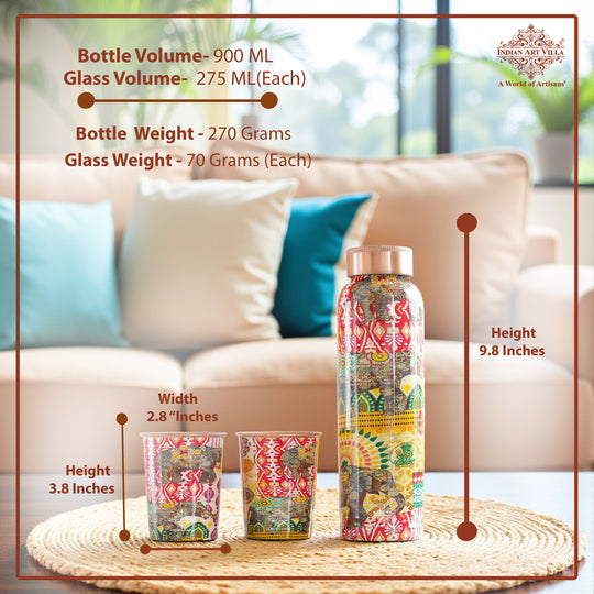 Rajasthani Meena Print Copper Bottle & Glass Set