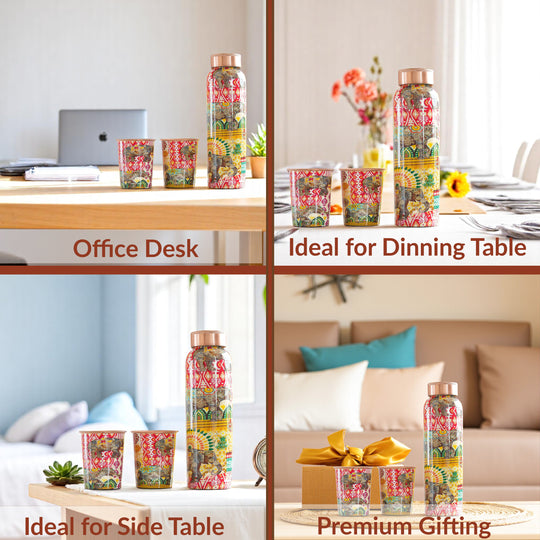 Rajasthani Meena Print Copper Bottle & Glass Set