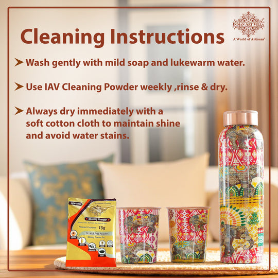 Rajasthani Meena Print Copper Bottle & Glass Set