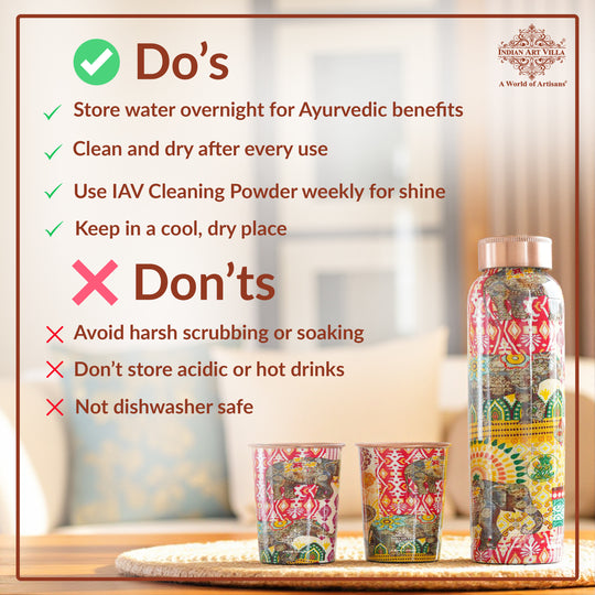 Rajasthani Meena Print Copper Bottle & Glass Set