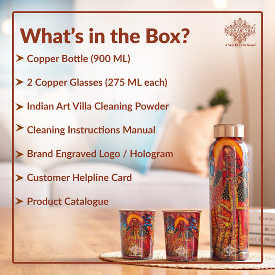 Rajasthani Meena Print Copper Bottle & Glass Set