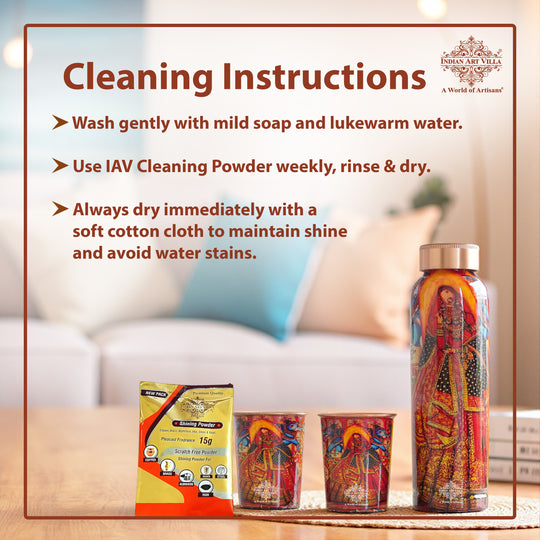 Rajasthani Meena Print Copper Bottle & Glass Set