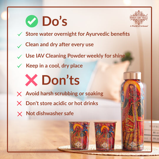 Rajasthani Meena Print Copper Bottle & Glass Set