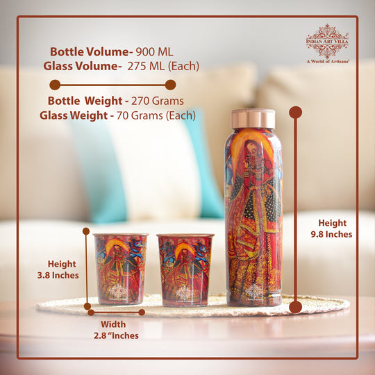 Rajasthani Meena Print Copper Bottle & Glass Set
