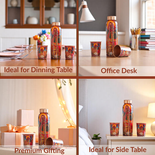 Rajasthani Meena Print Copper Bottle & Glass Set