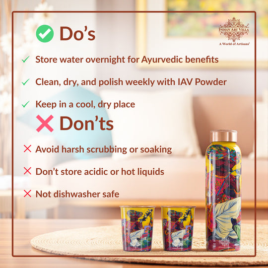 Rajasthani Meena Print Copper Bottle & Glass Set