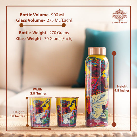 Rajasthani Meena Print Copper Bottle & Glass Set