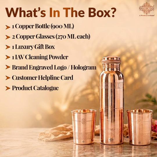 Pure Copper Drinkware Gift Set- Antique Finish Embossed Design