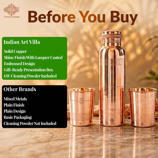 Pure Copper Drinkware Gift Set- Antique Finish Embossed Design