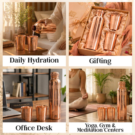 Pure Copper Drinkware Gift Set- Antique Finish Embossed Design