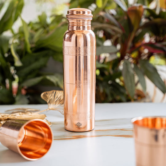 Pure Copper Drinkware Gift Set- Antique Finish Embossed Design