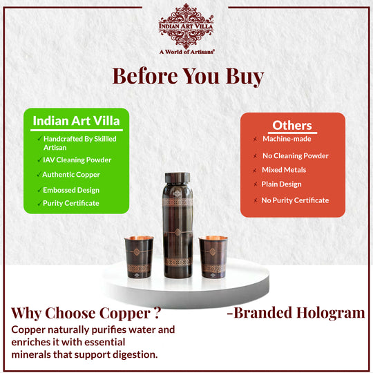 Pure Copper Drinkware Gift Set- Antique Finish Embossed Design