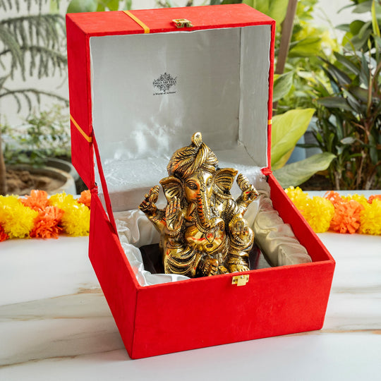 Brass Finish Ganesh Ji Murti with Velvet Gift Box