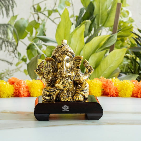 Brass Finish Ganesh Ji Murti with Velvet Gift Box