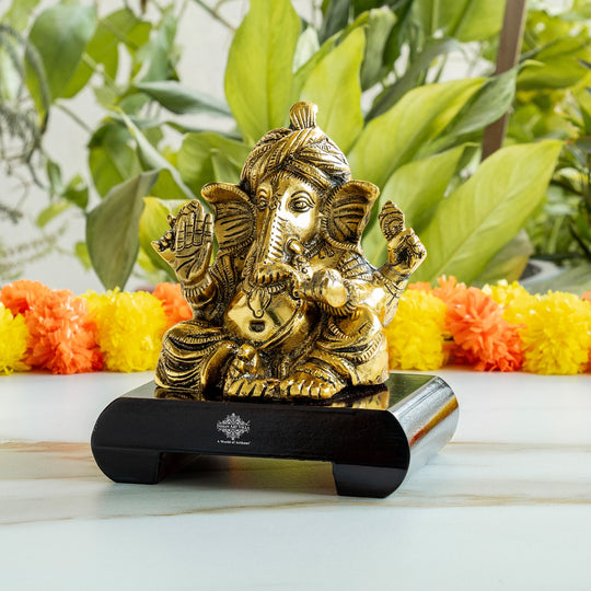 Brass Finish Ganesh Ji Murti with Velvet Gift Box