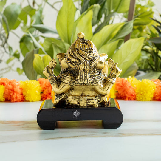 Brass Finish Ganesh Ji Murti with Velvet Gift Box