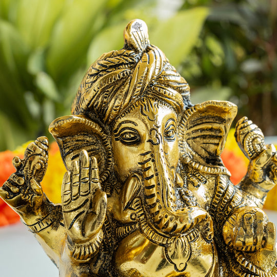 Brass Finish Ganesh Ji Murti with Velvet Gift Box