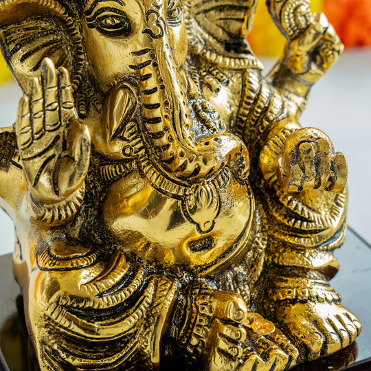 Brass Finish Ganesh Ji Murti with Velvet Gift Box