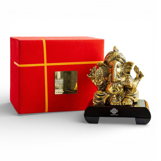 Brass Finish Ganesh Ji Murti with Velvet Gift Box