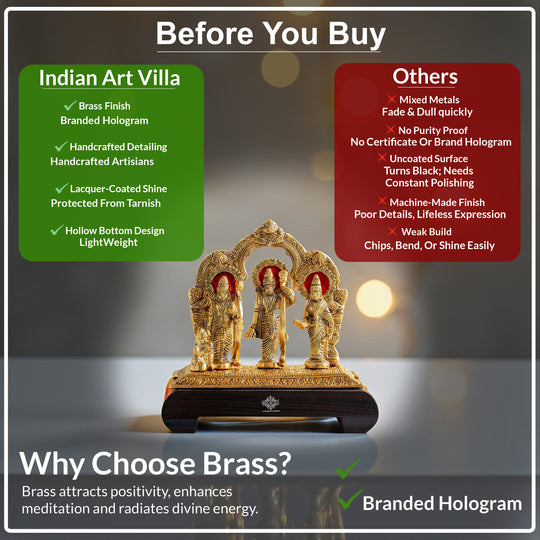 Brass Finish Ram Darbar Murti With wooden Base for Home Temple & Pooja Decor