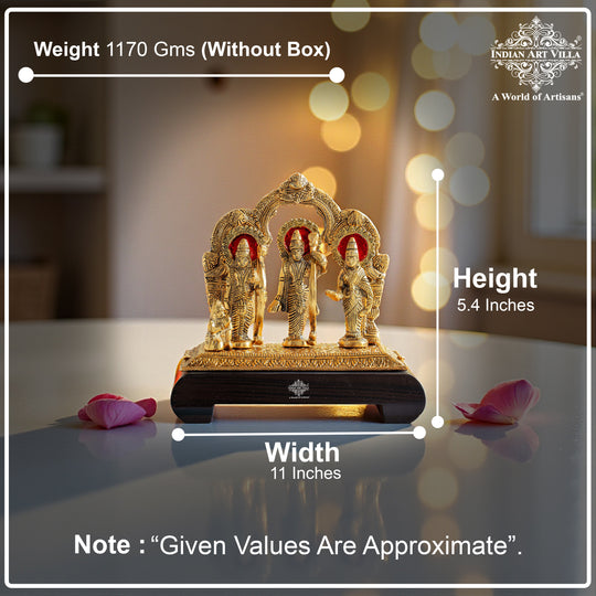 Brass Finish Ram Darbar Murti With wooden Base for Home Temple & Pooja Decor