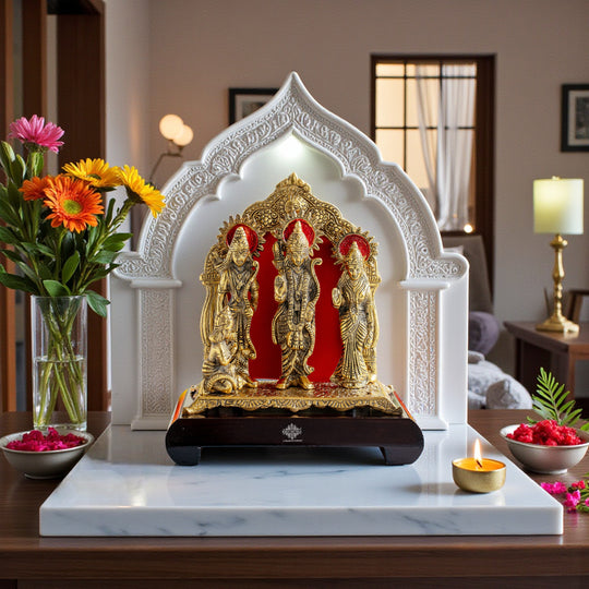 Brass Ram Darbar Murti With wooden Base for Home Temple & Pooja Decor