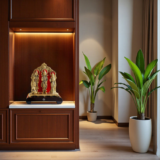 Brass Ram Darbar Murti With wooden Base for Home Temple & Pooja Decor