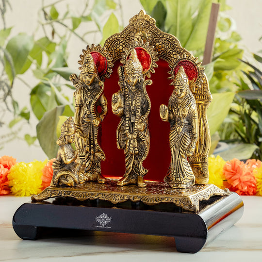 Brass Ram Darbar Murti With wooden Base for Home Temple & Pooja Decor