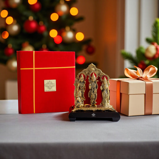 Brass Ram Darbar Murti With wooden Base for Home Temple & Pooja Decor