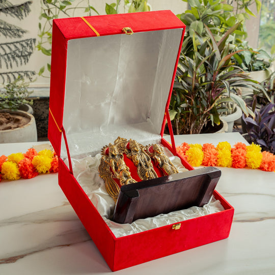 Brass Ram Darbar Murti With wooden Base for Home Temple & Pooja Decor