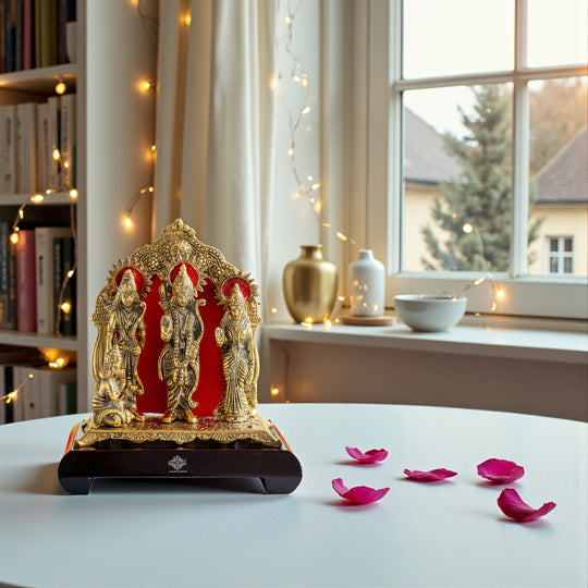 Brass Ram Darbar Murti With wooden Base for Home Temple & Pooja Decor